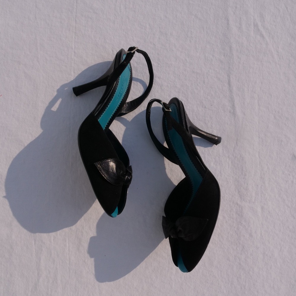 Vintage 90s Cole Haan black suede peep toe heels - Picture 2 of 8
